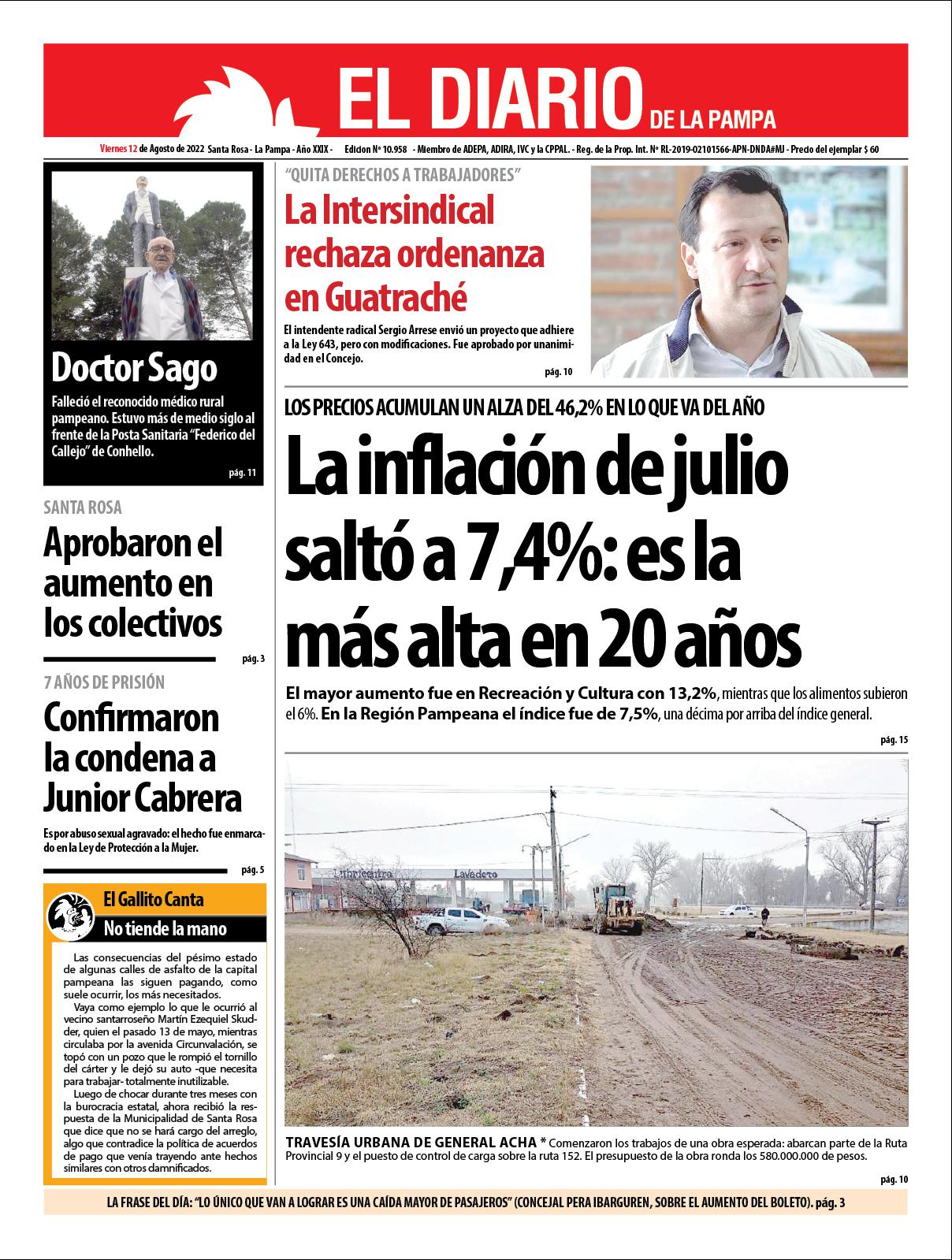 Tapa del diacutea viernes 12 de agosto de 2022